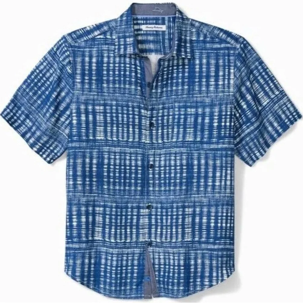 NEW- Size S Tommy Bahama Daybreak Batik Silk Camp Button Shirt ST325844 Navy